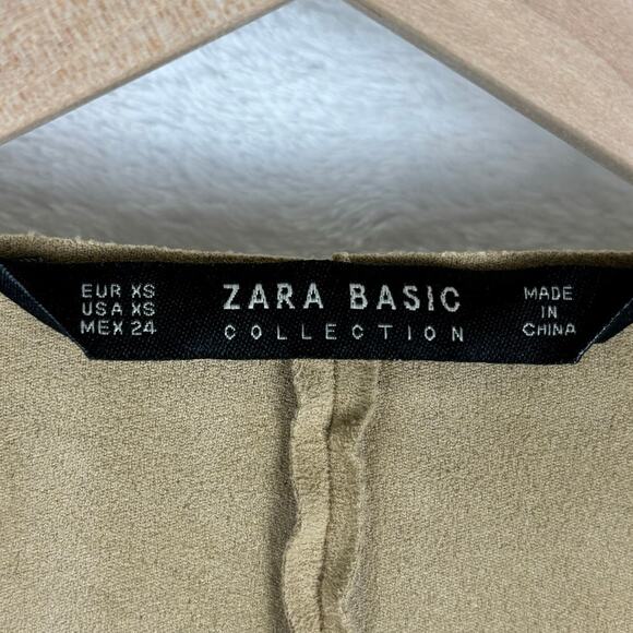 Zara Waterfall Collar Open Front Jacket Women's Size XS in Khaki Suede - Picture 7 of 10